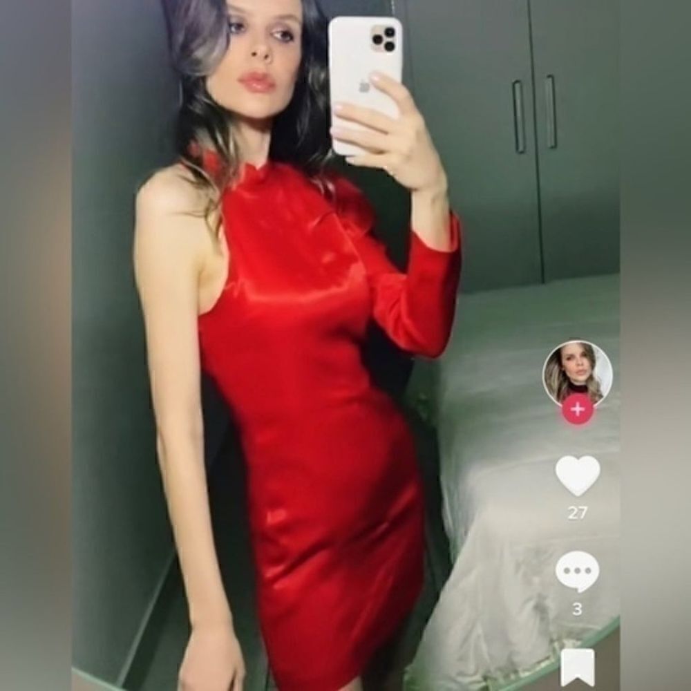 NWT ZARA ASYMMETRIC SATIN EFFECT DRESS RED